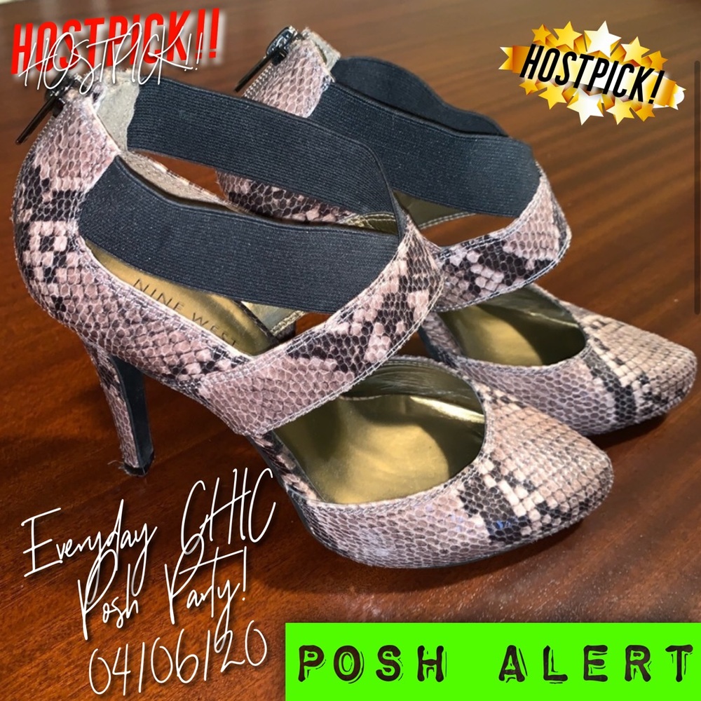 ๐Nine West Snakeskin Strappy Closed Toe Heels - Picture 2 of 8